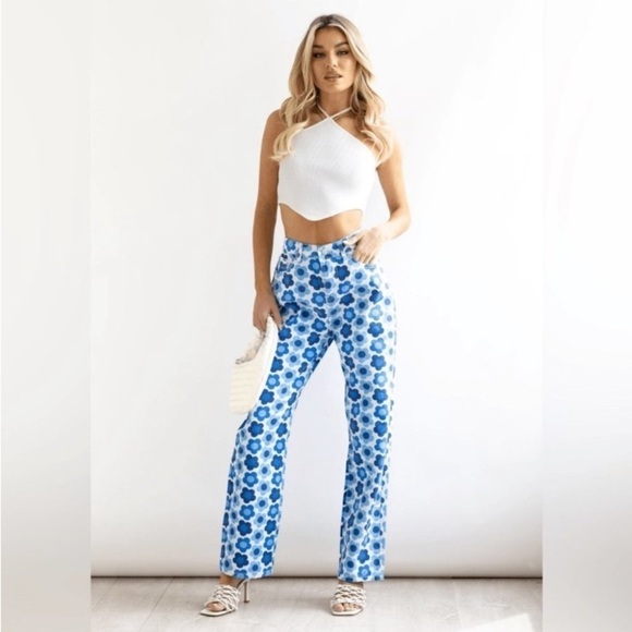 ZARA Blue Daisy Straight Leg Jeans Retro - Picture 4 of 11